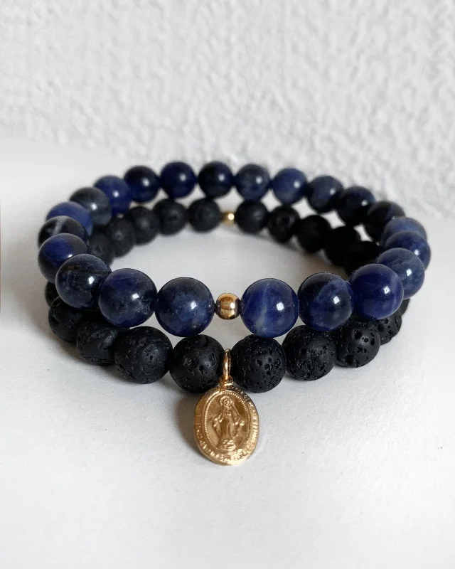 Bestselling Jewelry At Special Promotional Rates Lava And Sodalite Miraculous Medal Beaded Bracelet Set (10% Off)