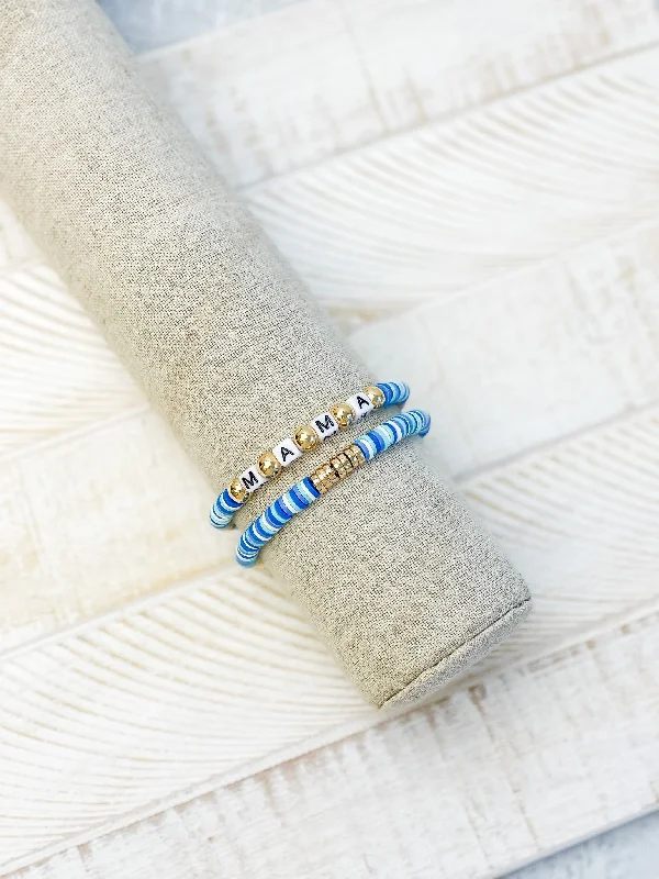 Best-Selling Jewelry Styles Now At Exclusive Discounts 'Mama' Stretch Bracelet Set - Blue & Gold Best-Selling Jewelry Styles Now At Exclusive Discounts 'Mama' Stretch Bracelet Set - Blue & Gold