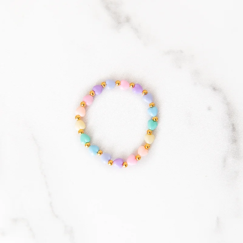 Discounted Jewelry For A Glamorous Look Pastel Rainbow Heart Gold Beaded Bracelet