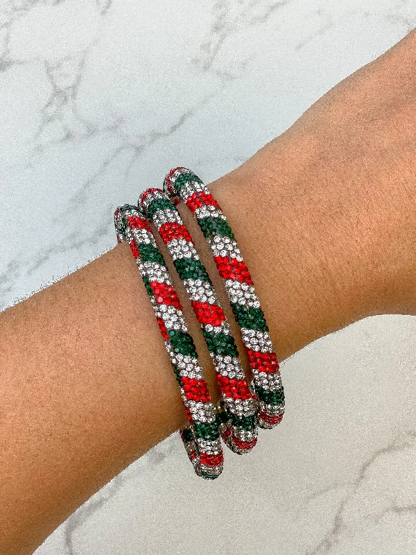 Seasonal Jewelry Sale – Upgrade Your Style Today Pave Rhinestone Bangle Set - Red & Green Striped Seasonal Jewelry Sale – Upgrade Your Style Today Pave Rhinestone Bangle Set - Red & Green Striped