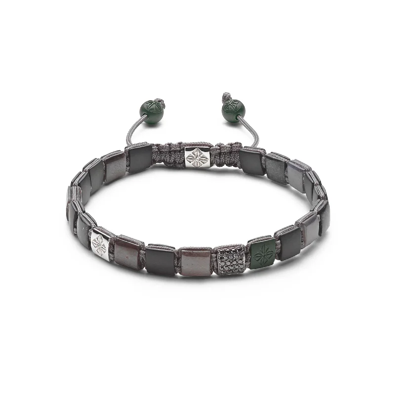 Your Perfect Accessory At The Perfect Price 6mm Lock Stone Grey 18K Black Rhodium Plated Gold Bracelet w. Gemstones