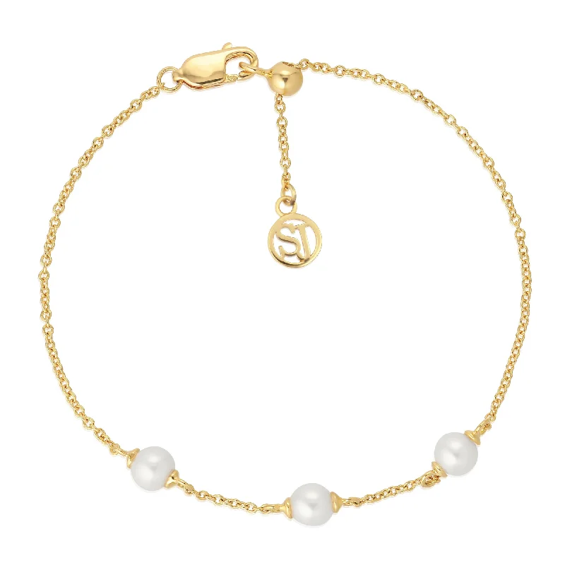 Dazzle In Elegance With Our Biggest Jewelry Sale Padua Three 18K Gold Plated Bracelet w. Pearls