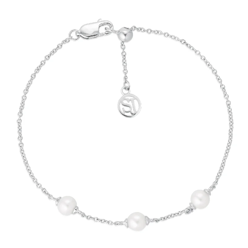 High-Quality Gemstone Jewelry For Special Occasions Padua Three Silver Bracelet w. Pearls
