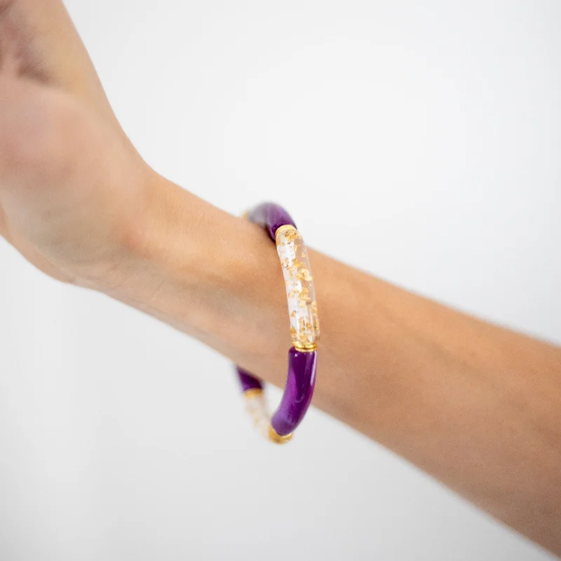 Exclusive Jewelry Bundles At Discounted Prices Skinny Acrylic Bamboo Bracelet: Violet + Gold Leaf Exclusive Jewelry Bundles At Discounted Prices Skinny Acrylic Bamboo Bracelet: Violet + Gold Leaf