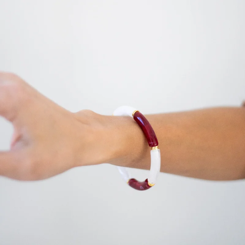 Grab Your Dream Jewelry At The Lowest Prices Skinny Acrylic Bamboo Bracelet: Maroon + Alabaster Grab Your Dream Jewelry At The Lowest Prices Skinny Acrylic Bamboo Bracelet: Maroon + Alabaster