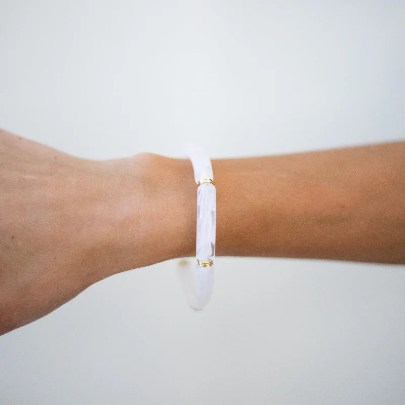 Discover Unique Jewelry With Special Limited-Time Offers Skinny Acrylic Bamboo Bracelet: Alabaster