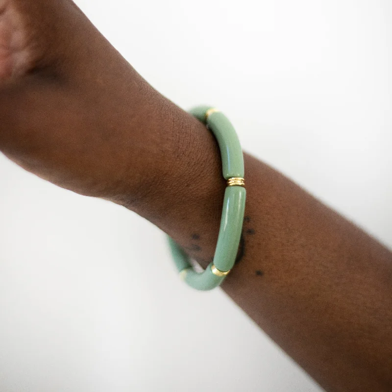 Flash Sale On Stunning Jewelry – Limited Stock Available Skinny Acrylic Bamboo Bracelet: Sage