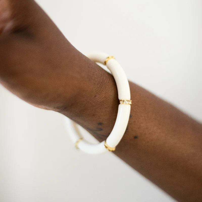 Must-Have Jewelry At Unbelievable Discounts Skinny Acrylic Bamboo Bracelet: White