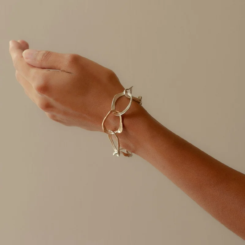 Eco-Friendly Sustainable Jewelry For Conscious Buyers Stone Drawing Bracelet Silver with 9ct Gold Link Eco-Friendly Sustainable Jewelry For Conscious Buyers Stone Drawing Bracelet Silver with 9ct Gold Link