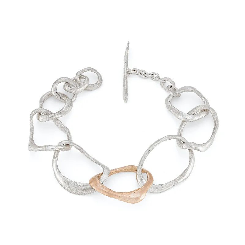 Fashion-Forward Geometric Jewelry For Contemporary Style Stone Drawing Bracelet Silver with 9ct Rose Gold Link Fashion-Forward Geometric Jewelry For Contemporary Style Stone Drawing Bracelet Silver with 9ct Rose Gold Link