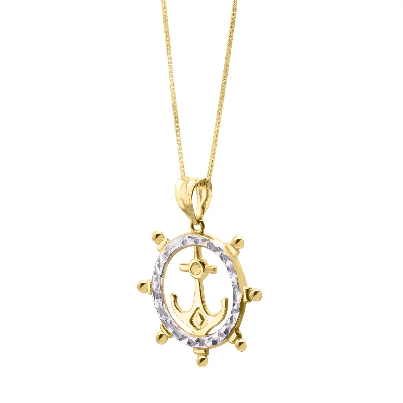 Chic And Stylish Jewelry At Exclusive Prices 10K Ships Wheel Anchor Necklace