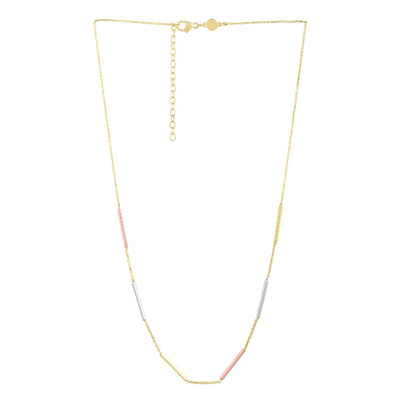 Grab Your Favorite Jewelry At The Lowest Prices 10K Tri-color Bar Station Necklace