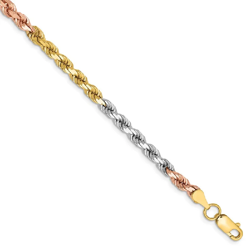 Personalized Jewelry Sale – Meaningful Gifts At Great Prices 4mm, 14k Tri-Color Gold, D/C Solid Rope Chain Bracelet Personalized Jewelry Sale – Meaningful Gifts At Great Prices 4mm, 14k Tri-Color Gold, D/C Solid Rope Chain Bracelet