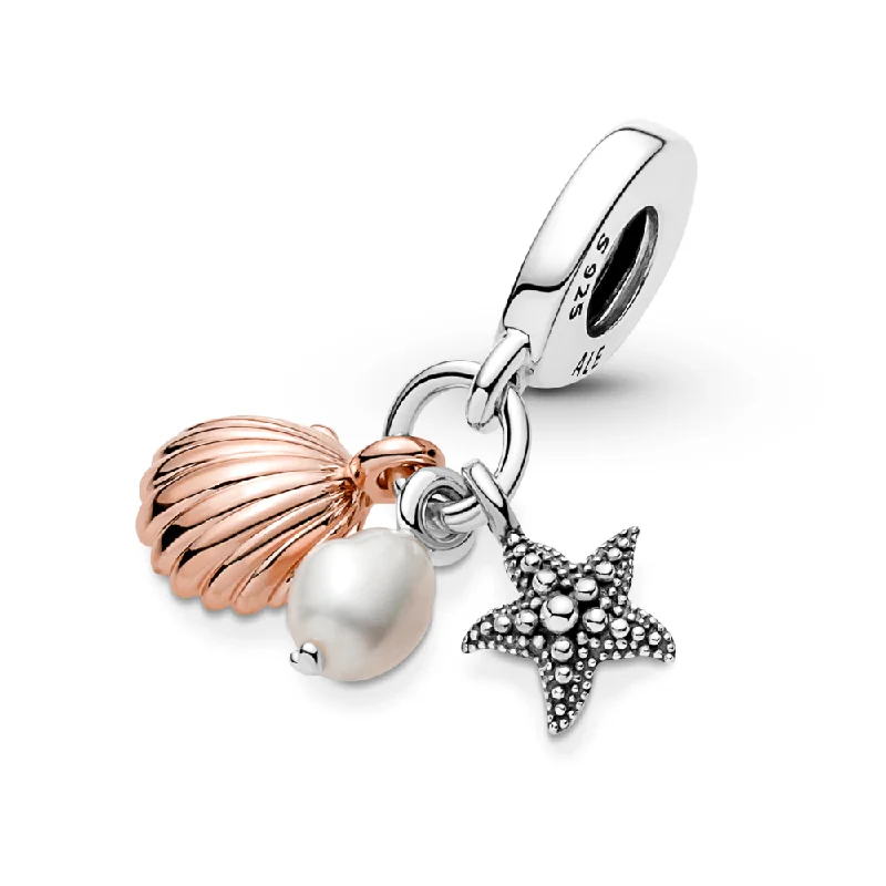 Premium Diamond Jewelry For Unforgettable Moments Freshwater Cultured Pearl, Starfish & Shell Triple Dangle Charm Premium Diamond Jewelry For Unforgettable Moments Freshwater Cultured Pearl, Starfish & Shell Triple Dangle Charm
