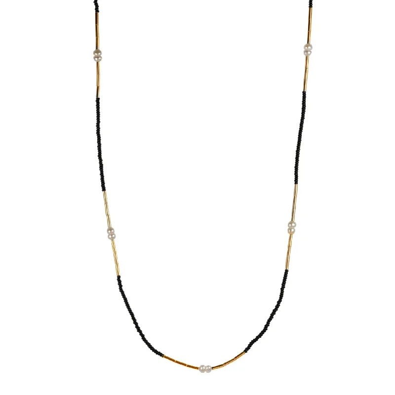 Timeless Jewelry Styles At Wallet-Friendly Prices Black Seed Bead, 5 Pearl & Gold Vermeil Tube Bead Station Necklace Timeless Jewelry Styles At Wallet-Friendly Prices Black Seed Bead, 5 Pearl & Gold Vermeil Tube Bead Station Necklace