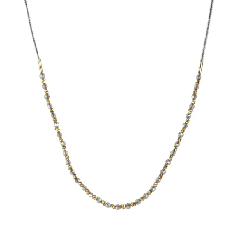 Exclusive Savings On Timeless Jewelry Pieces Clear Seed Bead Necklace with Centered Mystic Labradorite & Gold Vermeil Station Exclusive Savings On Timeless Jewelry Pieces Clear Seed Bead Necklace with Centered Mystic Labradorite & Gold Vermeil Station