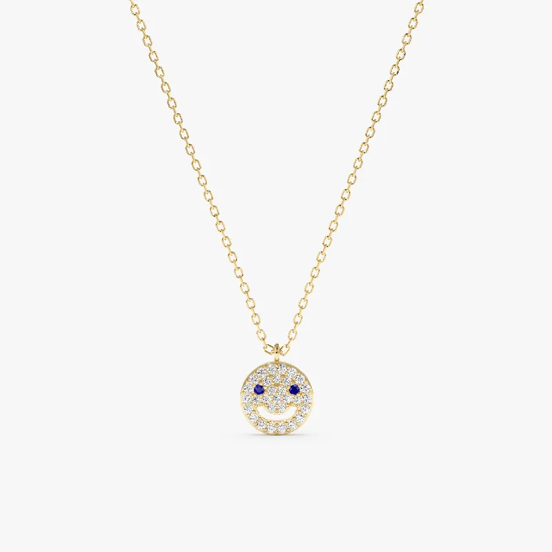 Get The Jewelry You Love At A Price You Love Diamond & Sapphire Happy Face Necklace, Joy Get The Jewelry You Love At A Price You Love Diamond & Sapphire Happy Face Necklace, Joy