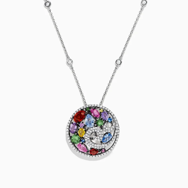 Don't Miss Out On Bestselling Jewelry At Special Prices 14K White Gold Multi Sapphire and Diamond Wave Pendant, 3.88 TCW Don't Miss Out On Bestselling Jewelry At Special Prices 14K White Gold Multi Sapphire and Diamond Wave Pendant, 3.88 TCW