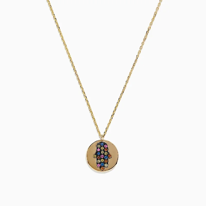 Jewelry Flash Sale – Stylish Designs At Unbeatable Rates 14K Yellow Gold Multi Sapphire and Diamond Hamsa Necklace, 0.33 TCW Jewelry Flash Sale – Stylish Designs At Unbeatable Rates 14K Yellow Gold Multi Sapphire and Diamond Hamsa Necklace, 0.33 TCW