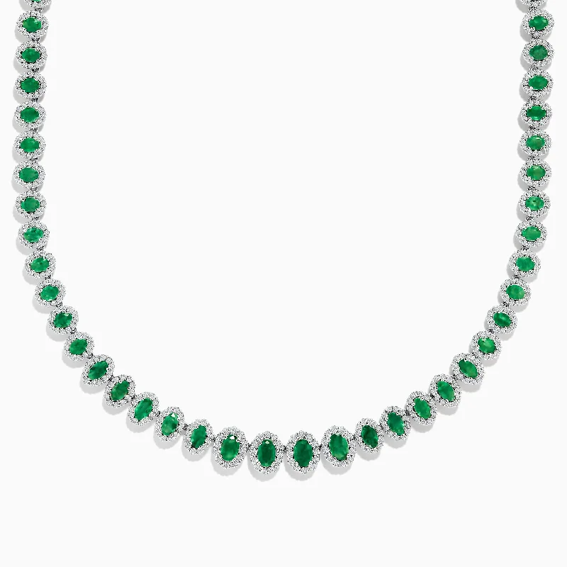Stunning Jewelry At A Fraction Of The Price 14K White Gold Emerald and Diamond Tennis Necklace Stunning Jewelry At A Fraction Of The Price 14K White Gold Emerald and Diamond Tennis Necklace