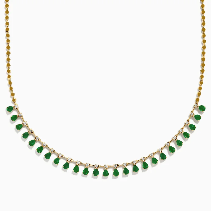 Limited-Stock Jewelry Sale – Shop Before It's Gone 14K Yellow Gold Emerald and Diamond Necklace, 4.05 TCW Limited-Stock Jewelry Sale – Shop Before It's Gone 14K Yellow Gold Emerald and Diamond Necklace, 4.05 TCW