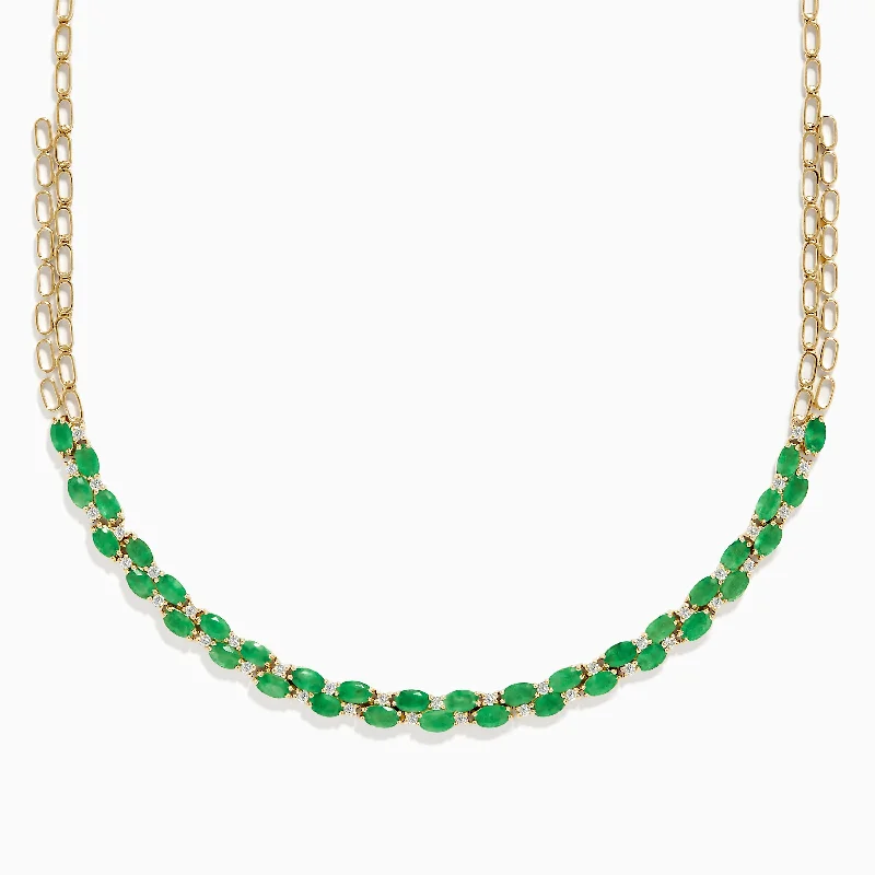 Limited-Stock Jewelry Sale – Once It's Gone, It's Gone 14K Yellow Gold Emerald and Diamond Necklace Limited-Stock Jewelry Sale – Once It's Gone, It's Gone 14K Yellow Gold Emerald and Diamond Necklace
