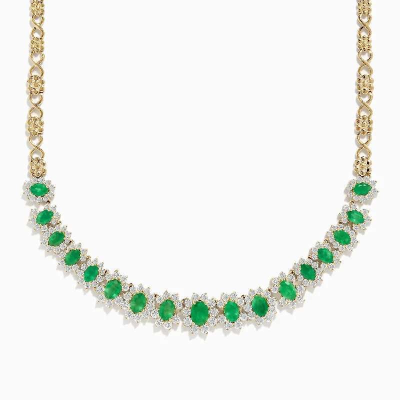 Elegant Jewelry Pieces At Unbelievable Prices Brasilica 14K Yellow Gold Emerald and Diamond Necklace Elegant Jewelry Pieces At Unbelievable Prices Brasilica 14K Yellow Gold Emerald and Diamond Necklace
