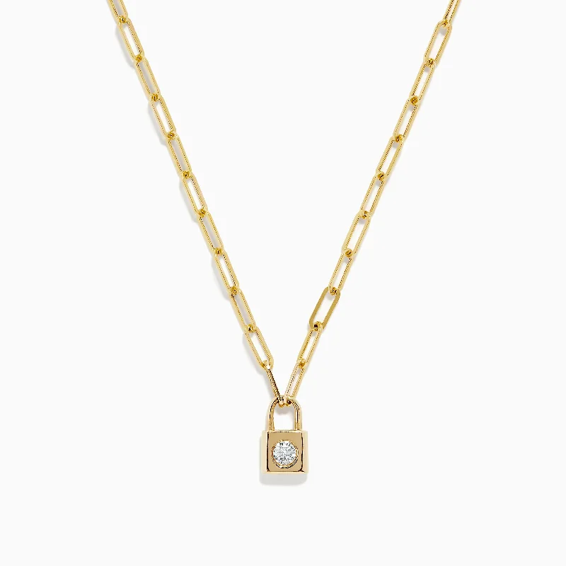 Premium Jewelry Now Available At Special Discounts Novelty 14K Yellow Gold Diamond Mini Lock Necklace Premium Jewelry Now Available At Special Discounts Novelty 14K Yellow Gold Diamond Mini Lock Necklace