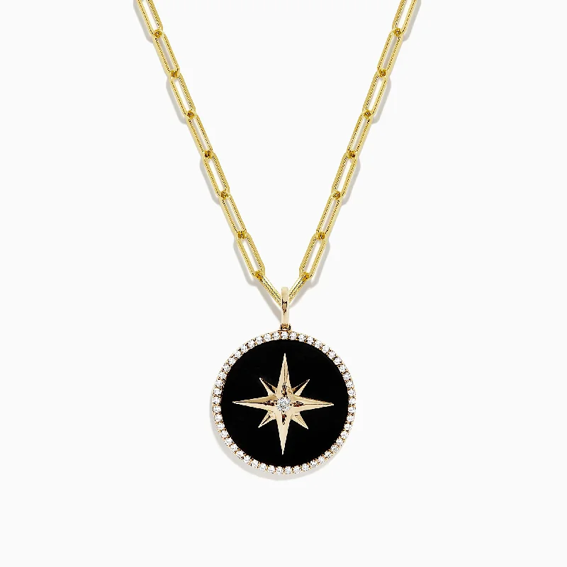 Jewelry Clearance Event – Stock Up Before It's Over Novelty 14K Yellow Gold Onyx and Diamond Star Coin Pendant, 4.49 TCW Jewelry Clearance Event – Stock Up Before It's Over Novelty 14K Yellow Gold Onyx and Diamond Star Coin Pendant, 4.49 TCW