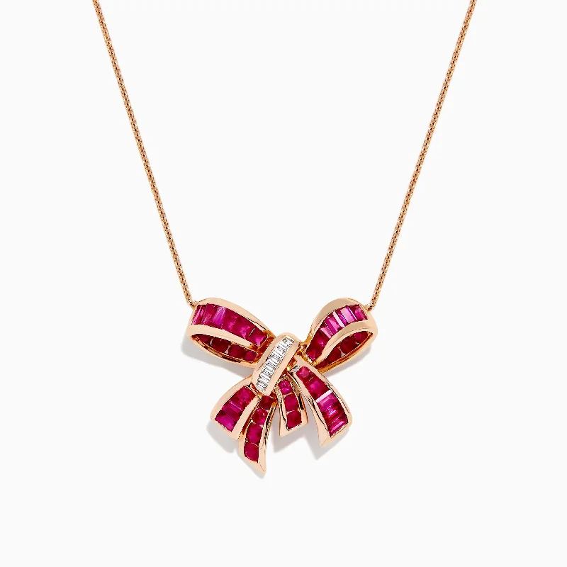 Premium Diamond Jewelry At Once-In-A-Lifetime Discounts Ruby Royale 14K Rose Gold Ruby and Diamond Bow Necklace, 2.97 TCW Premium Diamond Jewelry At Once-In-A-Lifetime Discounts Ruby Royale 14K Rose Gold Ruby and Diamond Bow Necklace, 2.97 TCW