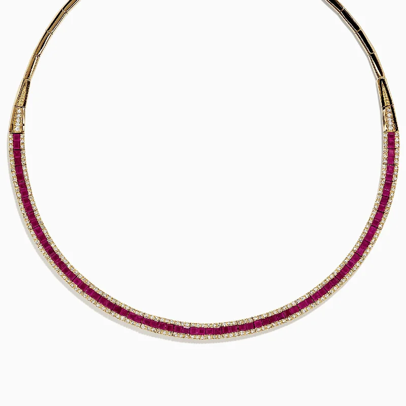 Luxury Meets Affordability – Jewelry Sale Live Now Ruby Royale 14K Yellow Gold Ruby and Diamond Collar Necklace, 11.31 TCW Luxury Meets Affordability – Jewelry Sale Live Now Ruby Royale 14K Yellow Gold Ruby and Diamond Collar Necklace, 11.31 TCW