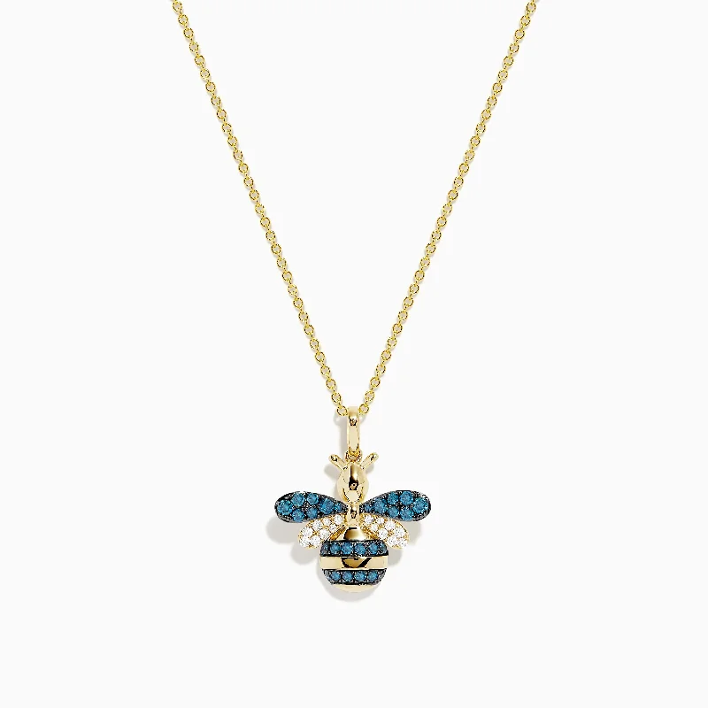 Grab Exquisite Jewelry At The Lowest Prices Safari 14K Yellow Gold Blue and White Diamond Bee Pendant Grab Exquisite Jewelry At The Lowest Prices Safari 14K Yellow Gold Blue and White Diamond Bee Pendant