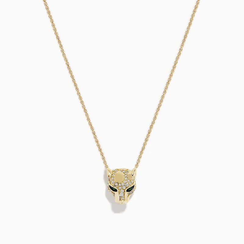Stunning Statement Jewelry, Unbeatable Discounts Signature 14K Gold Emerald and Diamond Panther Pendant, 0.27 TCW Stunning Statement Jewelry, Unbeatable Discounts Signature 14K Gold Emerald and Diamond Panther Pendant, 0.27 TCW