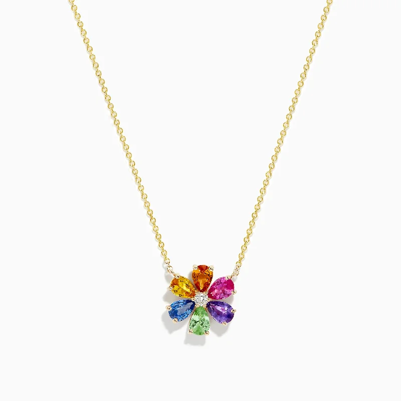 Trending Jewelry Styles Now At Limited-Time Discounts Watercolors 14K Gold Multi Sapphire and Diamond Flower Necklace Trending Jewelry Styles Now At Limited-Time Discounts Watercolors 14K Gold Multi Sapphire and Diamond Flower Necklace