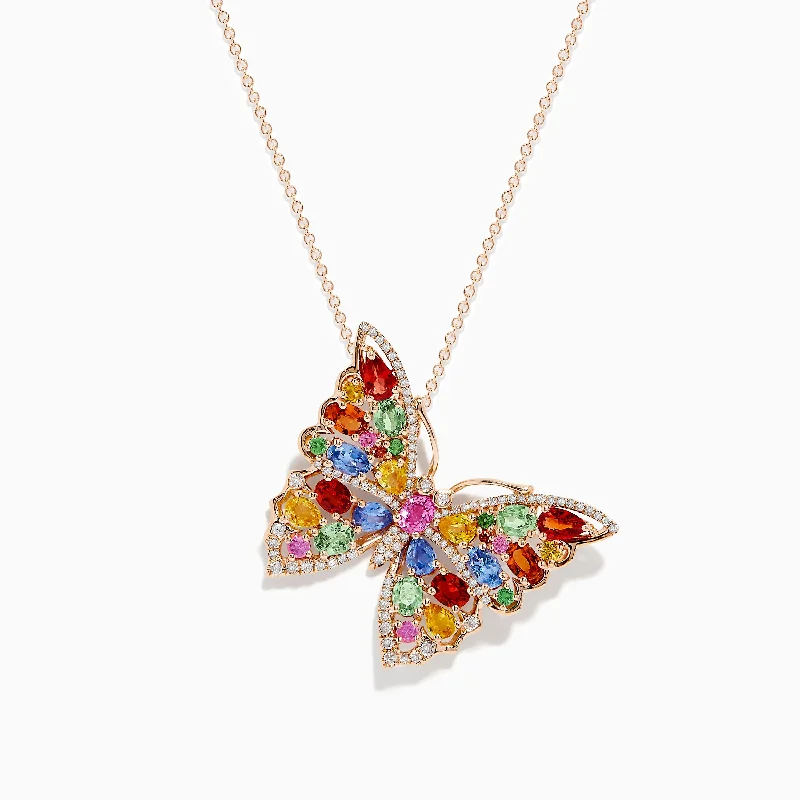 Huge Savings On Timeless Jewelry Collections Watercolors 14K Rose Gold Multi Sapphire and Diamond Butterfly Pendant Huge Savings On Timeless Jewelry Collections Watercolors 14K Rose Gold Multi Sapphire and Diamond Butterfly Pendant