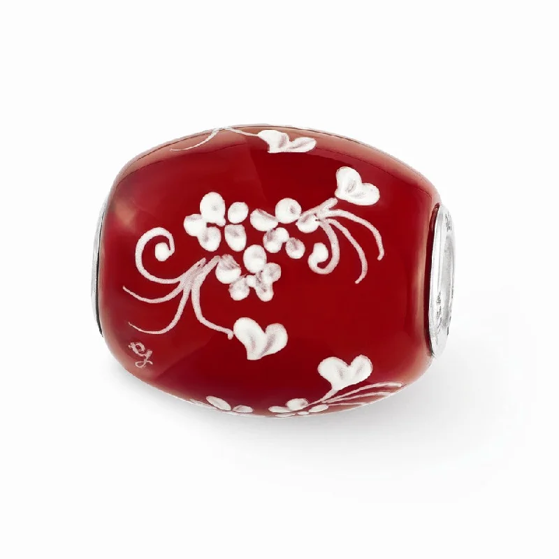 Final Call For Exquisite Jewelry At Reduced Rates Fenton Red Floral Hearts Glass & Sterling Silver Bead Charm Final Call For Exquisite Jewelry At Reduced Rates Fenton Red Floral Hearts Glass & Sterling Silver Bead Charm