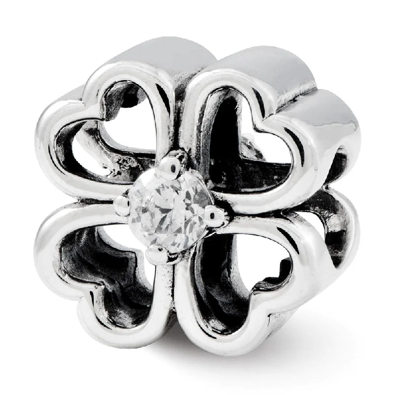 Exclusive Savings On Timeless Jewelry Pieces Four Leaf Heart Clover Cubic Zirconia and Sterling Silver Bead Charm Exclusive Savings On Timeless Jewelry Pieces Four Leaf Heart Clover Cubic Zirconia and Sterling Silver Bead Charm