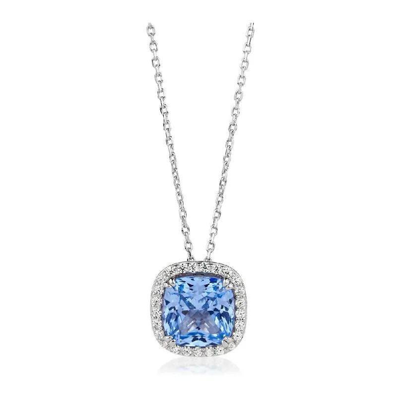 Grab Your Favorite Jewelry At The Lowest Prices Halo necklace with blue topaz simulant and 0.22 carats* of diamond simulants in sterling silver Grab Your Favorite Jewelry At The Lowest Prices Halo necklace with blue topaz simulant and 0.22 carats* of diamond simulants in sterling silver