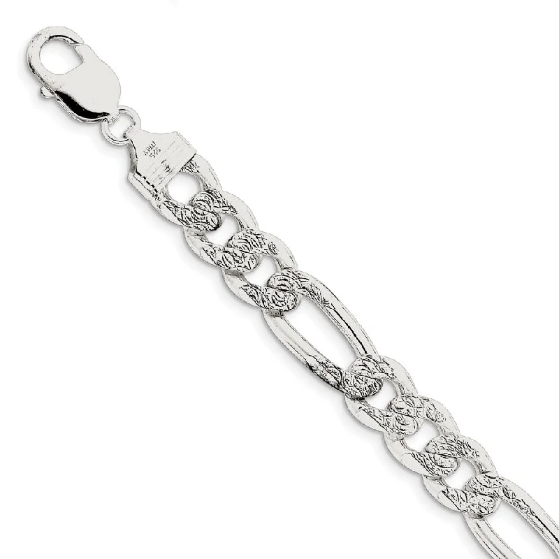 Discounted Jewelry For A Glamorous Look Men's 10.5mm, Sterling Silver Pave Flat Figaro Chain Bracelet, 8 Inch Discounted Jewelry For A Glamorous Look Men's 10.5mm, Sterling Silver Pave Flat Figaro Chain Bracelet, 8 Inch