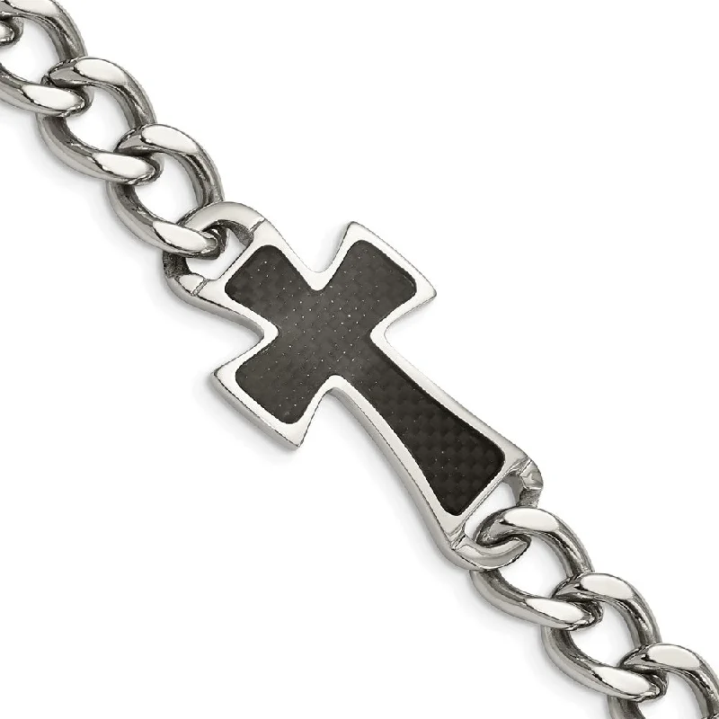 Elegant Jewelry, Exclusive Prices – Shop Now Men's Stainless Steel Carbon Fiber Cross Chain Bracelet, 8.5 Inch Elegant Jewelry, Exclusive Prices – Shop Now Men's Stainless Steel Carbon Fiber Cross Chain Bracelet, 8.5 Inch