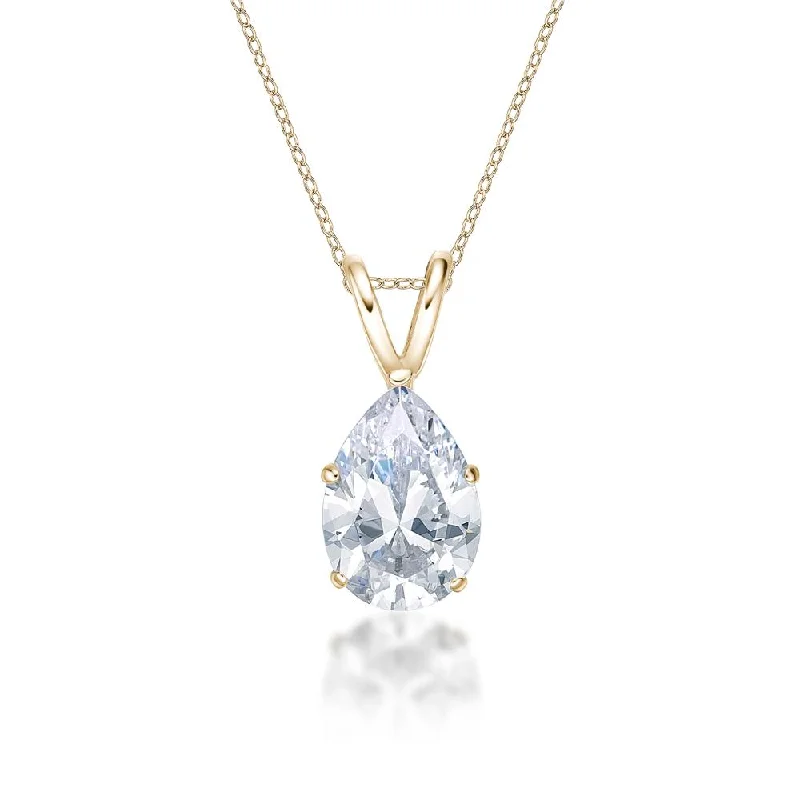 Delicate Crystal Jewelry For Sophisticated Charm Pear solitaire pendant with 2 carat* diamond simulant in 10 carat yellow gold Delicate Crystal Jewelry For Sophisticated Charm Pear solitaire pendant with 2 carat* diamond simulant in 10 carat yellow gold