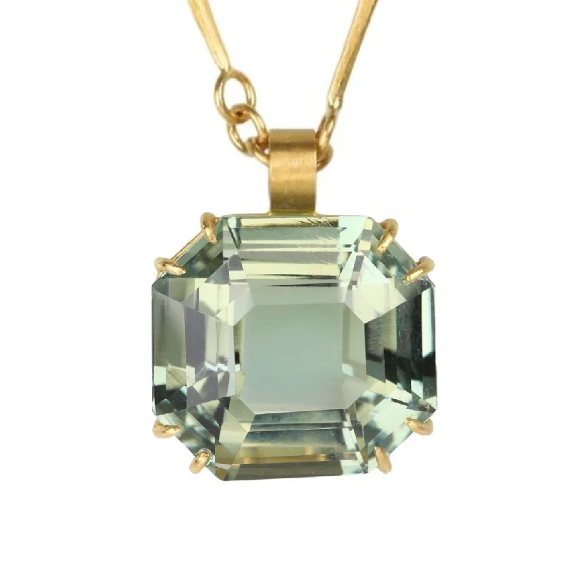 Shop Modern Jewelry Collections With Exclusive Discounts Faceted Emerald-Cut Pale Green Amethyst Pendant Shop Modern Jewelry Collections With Exclusive Discounts Faceted Emerald-Cut Pale Green Amethyst Pendant