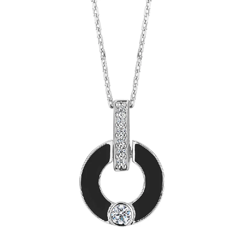 Don't Miss Our Biggest Jewelry Sale Of The Season Round Brilliant drop necklace with diamond simulants in black enamel and sterling silver Don't Miss Our Biggest Jewelry Sale Of The Season Round Brilliant drop necklace with diamond simulants in black enamel and sterling silver
