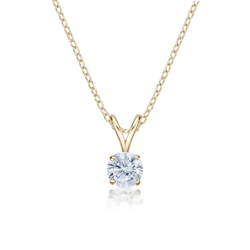 Get The Best Deals On Timeless Jewelry Pieces Round Brilliant solitaire pendant with 0.5 carat* diamond simulant in 10 carat yellow gold Get The Best Deals On Timeless Jewelry Pieces Round Brilliant solitaire pendant with 0.5 carat* diamond simulant in 10 carat yellow gold