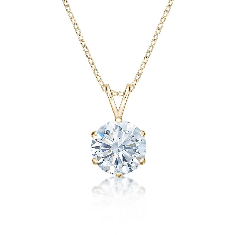 Personalized Engraved Jewelry For Meaningful Gifts Round Brilliant solitaire pendant with 3 carat* diamond simulant in 10 carat yellow gold