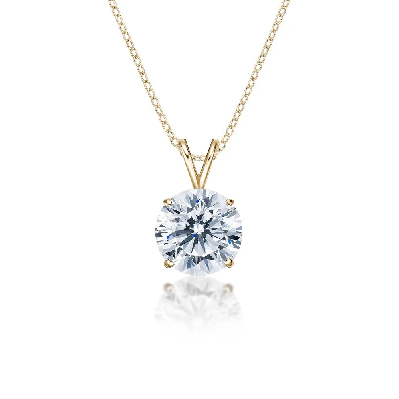 Handmade Pearl Jewelry For Timeless Elegance Round Brilliant solitaire pendant with 4 carat* diamond simulant in 10 carat yellow gold Handmade Pearl Jewelry For Timeless Elegance Round Brilliant solitaire pendant with 4 carat* diamond simulant in 10 carat yellow gold