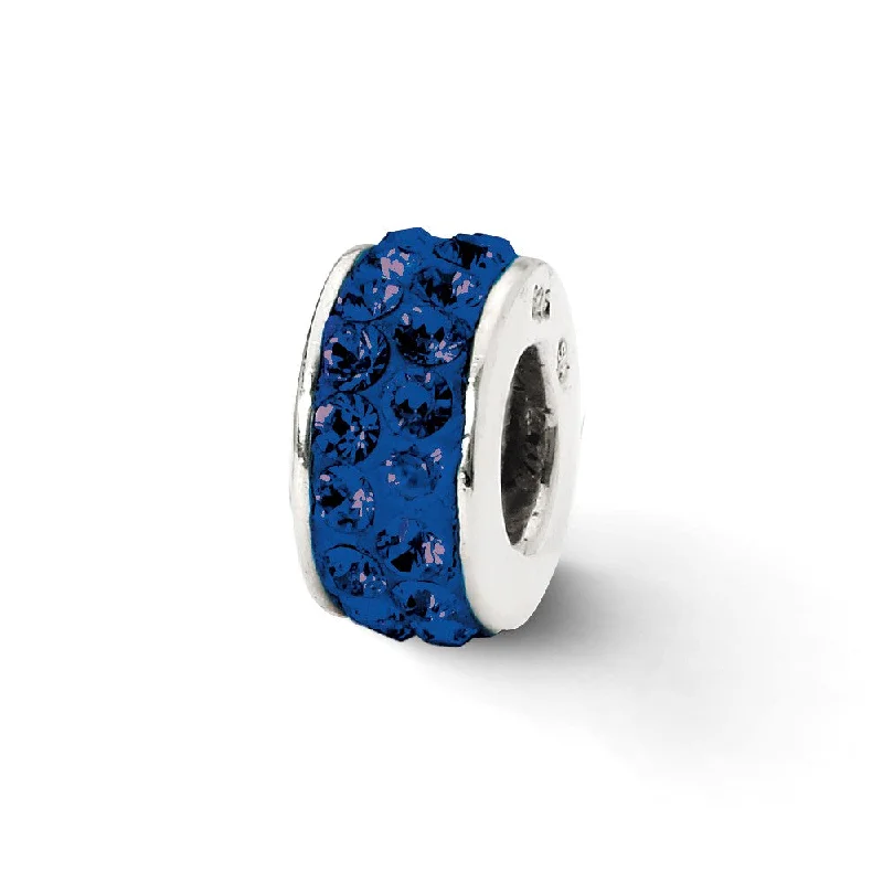 Sparkle On A Budget – Fine Jewelry For Less Sterling Silver with Dark Blue / Navy Crystals Double Row Bead Charm