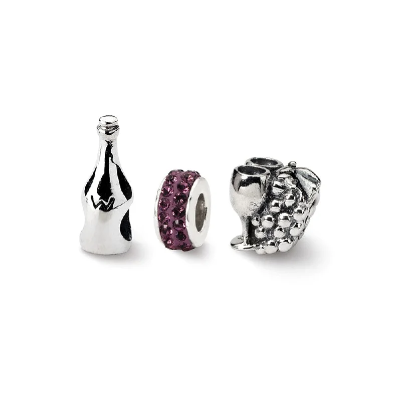Personalized Engraved Jewelry For Meaningful Gifts Sterling Silver & Crystal Wine Country Bead Charm Set of 3 Personalized Engraved Jewelry For Meaningful Gifts Sterling Silver & Crystal Wine Country Bead Charm Set of 3