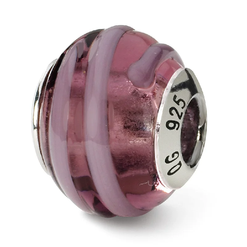 Affordable Luxury Jewelry – Style At A Great Price Sterling Silver, Pink and Purple Striped Murano Glass Bead Charm Affordable Luxury Jewelry – Style At A Great Price Sterling Silver, Pink and Purple Striped Murano Glass Bead Charm