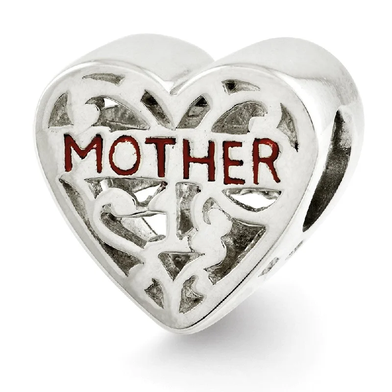 Handmade Pearl Jewelry For Timeless Elegance Sterling Silver & Red Enameled Mother Filigree Heart Bead Charm